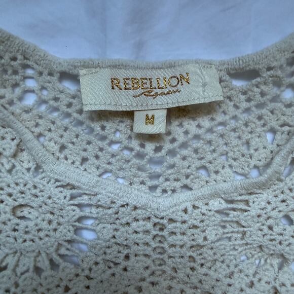 Rebellion Crochet Short Sleeve Cropped Sweater, Size M, Cream, EUC - Picture 2 of 5